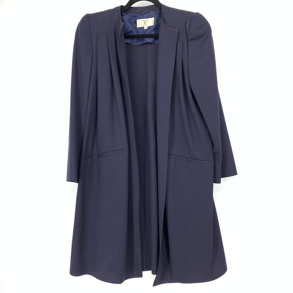 Vintage Valentino Long Blazer Jacket Womens Sz 40 US 4 Navy Blue Wool *READ